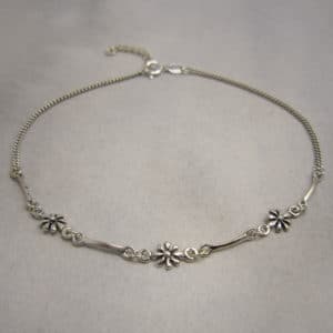 sterling silver chain anklet with 3 flowers
