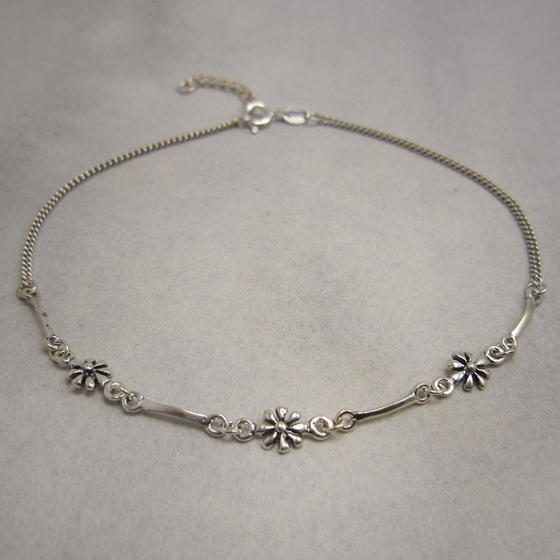 sterling silver chain anklet with 3 flowers