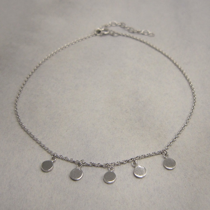sterling silver chain anklet with 5 disk drops