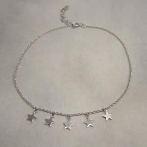 sterling silver chain anklet with 5 star drops