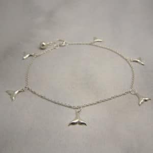 sterling silver chain anklet with 5 whale tails