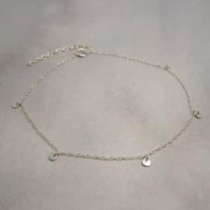 sterling silver chain anklet with 5 small disk drops