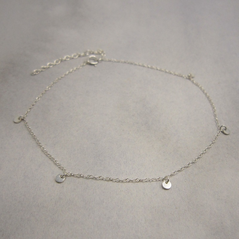 sterling silver chain anklet with 5 small disk drops