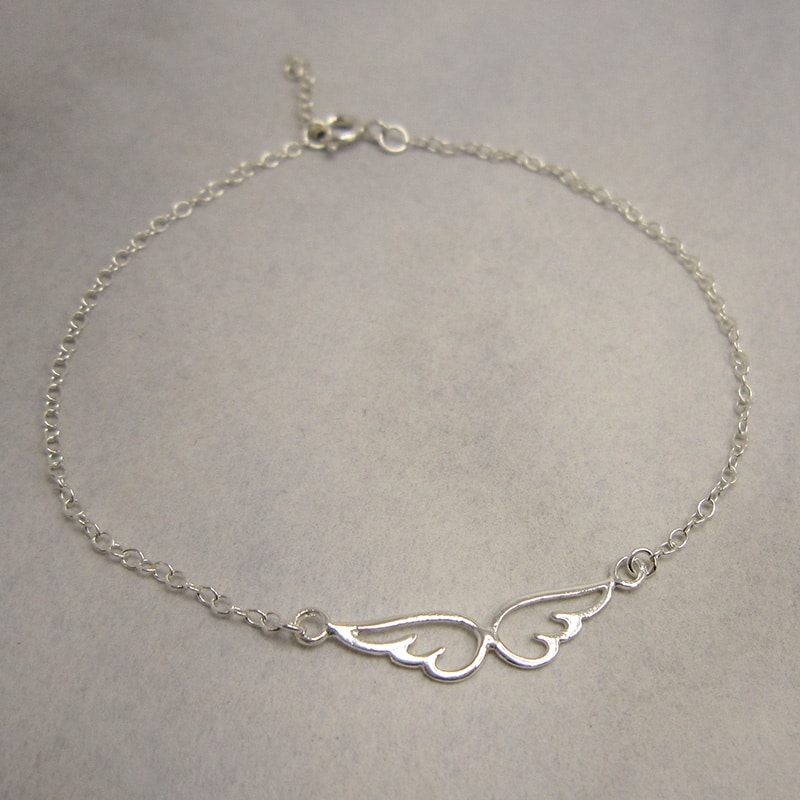 sterling silver chain anklet with angel wings