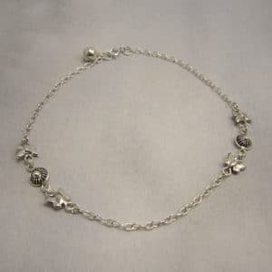 sterling silver chain anklet with butterflies and dome detail