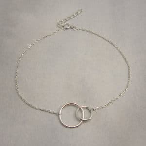 sterling silver chain anklet with double interlocked rings