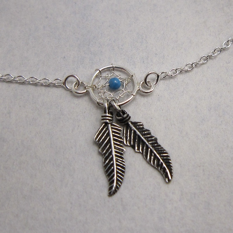 Sterling Silver Chain Anklet with Dream Catcher and Feather Drops 20.5cms extends to 25cms - Image 2