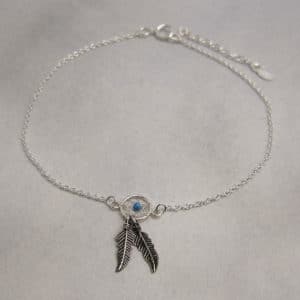 sterling silver chain anklet with dream catcher and feather drops