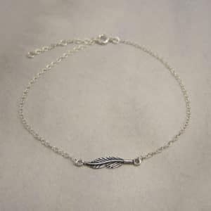 sterling silver chain anklet with feather detail