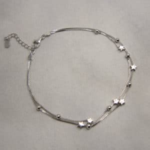 sterling silver double box chain anklet with star detail