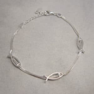 sterling silver double box chain with 3 fish