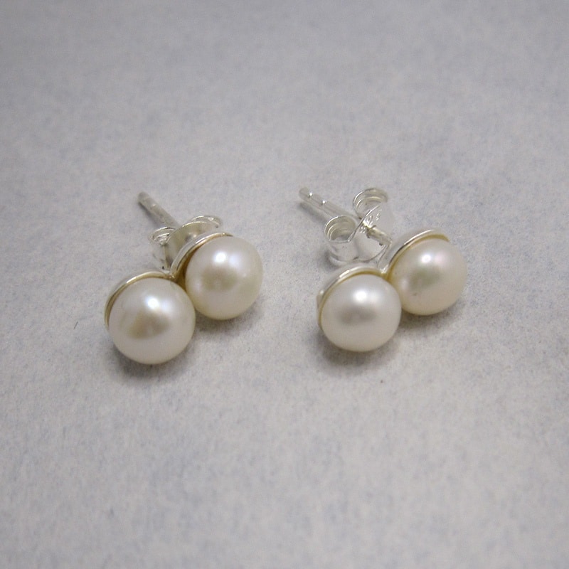 sterling silver double freshwater pearl stud earrings