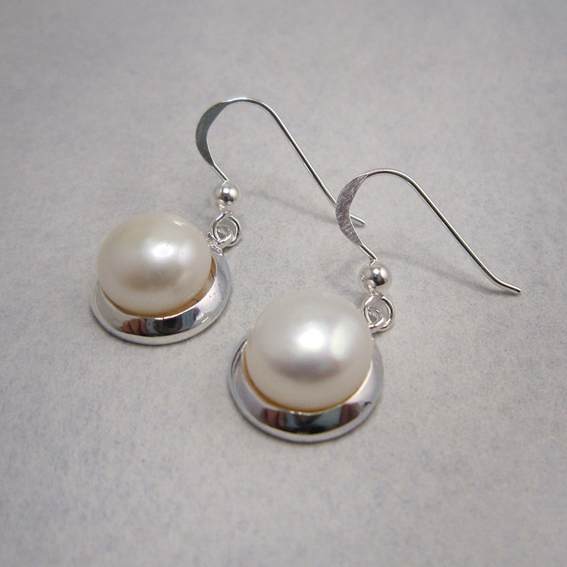 Sterling Silver Drop Earrings with Freshwater Pearls - Image 3