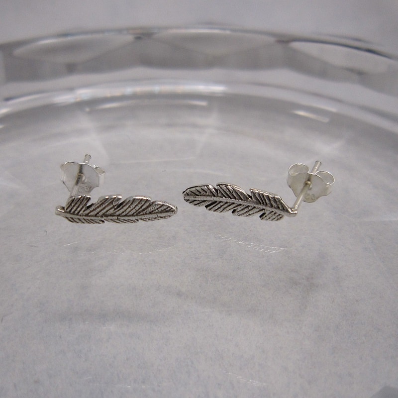 sterling silver feather stud earrings