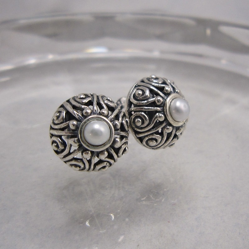 sterling silver filigree stud earrings with freshwater pearls