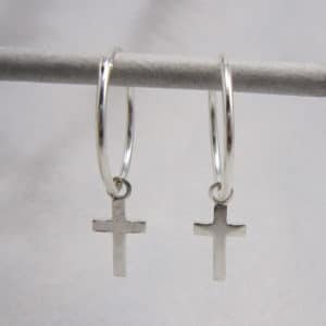 sterling silver hoop earrings with cross drops