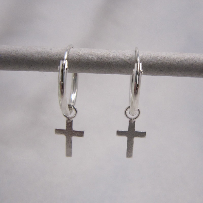 sterling silver hoop earrings with cross drop