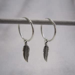 sterling silver hoop earrings with feather drops