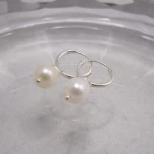 sterling silver hoop earrings with freshwater pearl drops