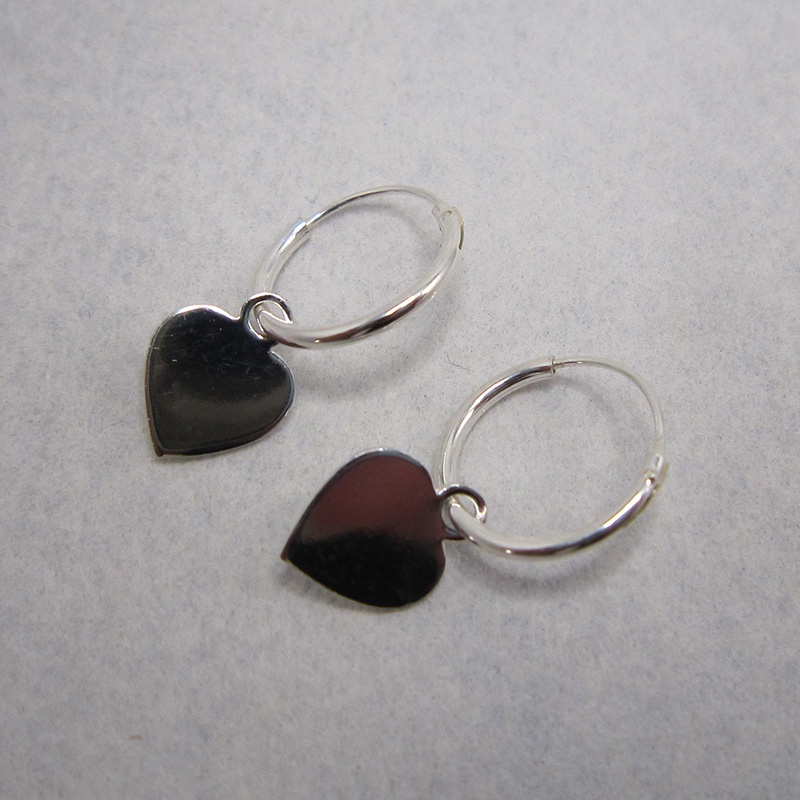Sterling Silver Hoop Earrings with Heart Drops - Image 2