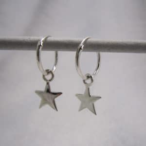 sterling silver hoop earrings with star drops