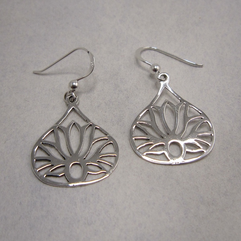 Sterling Silver Lotus Flower Drop Earrings - Image 2