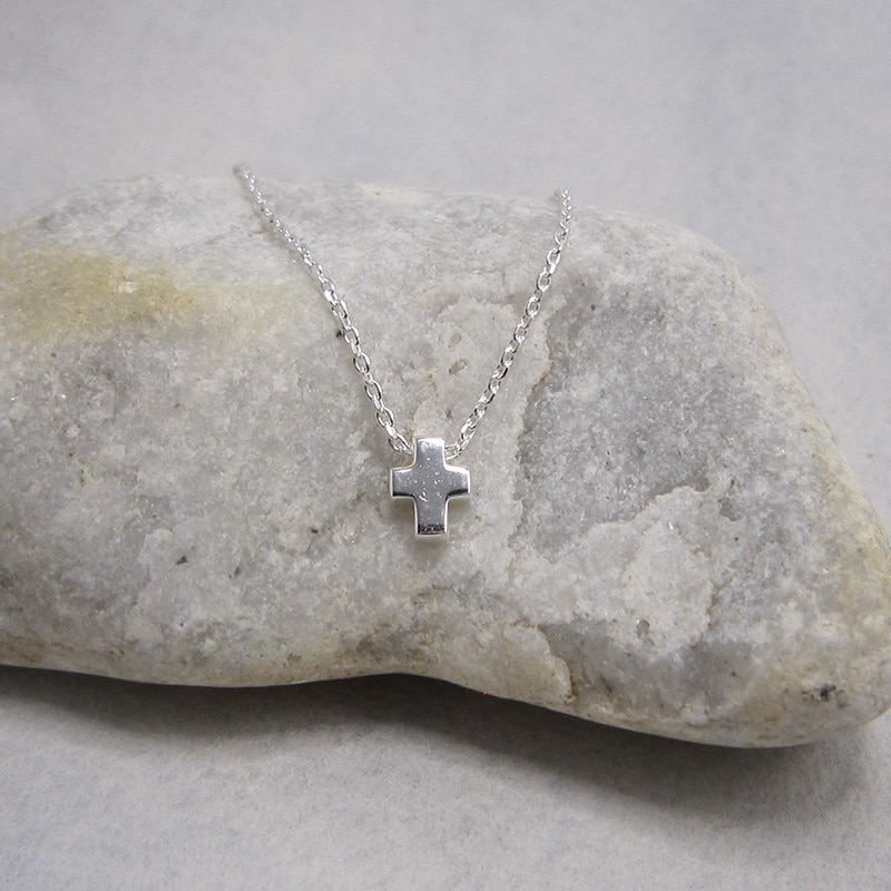 sterling silver necklace with tiny cross
