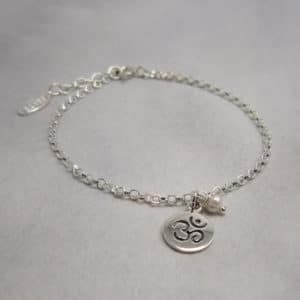 sterling silver ohm bracelet with freshwater pearl
