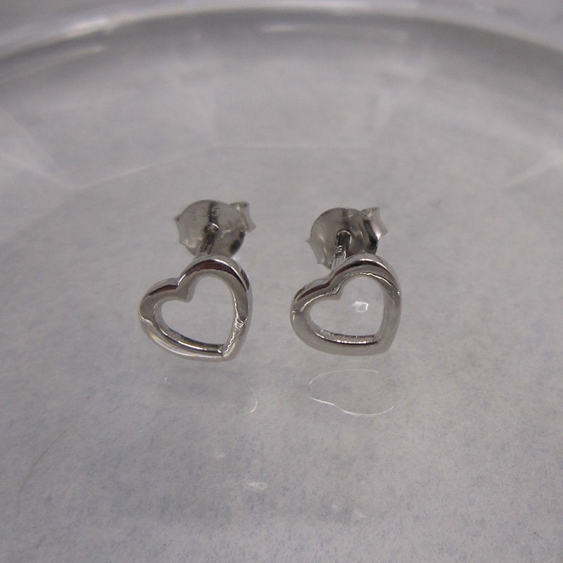 Sterling Silver Open Heart Shaped Stud Earrings - Image 2
