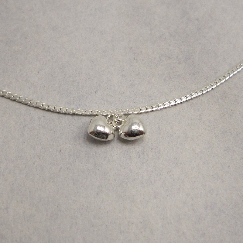 Sterling Silver Snake Chain Anklet with 2 Heart Drops 22.5cms extends to 25cms - Image 2