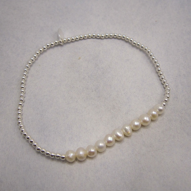 sterling silver stretch bracelet with 11 freshwater pearls